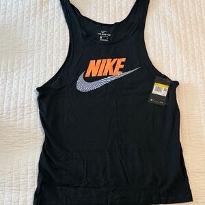 Nike Men's Black Tank Top with Orange Logo